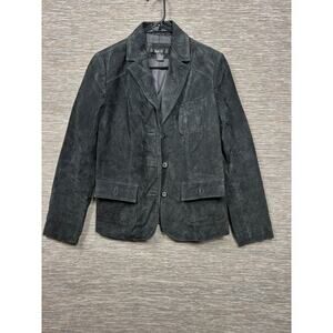 Style & Co Blazer Jacket Womens Medium Black Leather Button Front Lined Pockets